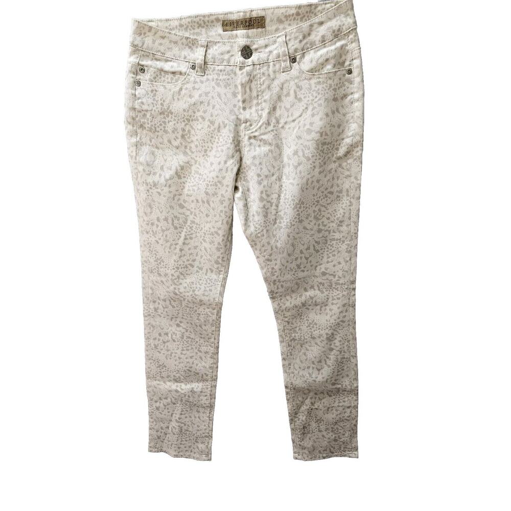 NEW Liverpool Jeans Women 27 4 28x32 White‎ Grey Sadies Straight Leg Cheetah